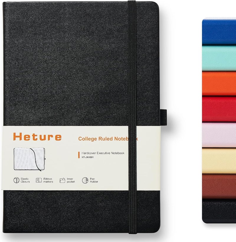 Heture Hardcover Notebooks, A5 Lined Journals Notebook for Writing 160 Pages, 8.2 x 5.5 inch, Classic Ruled Notebooks for College/Work/Travel (Black, 1 Pack) - Image 1